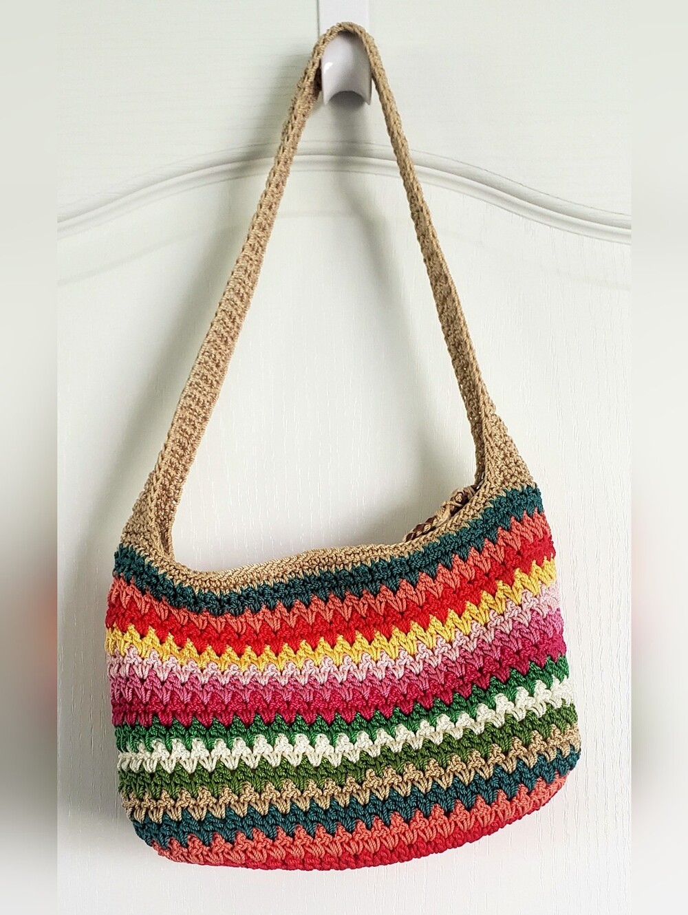 Vintage The Sak Rainbow Striped Crochet Shoulder Bag Boho Chevron - Picture 4 of 8